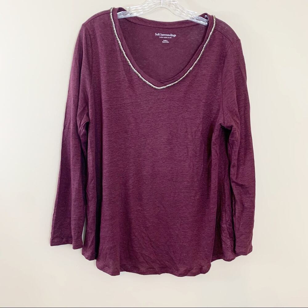 Soft Surroundings Burgundy Linen Jewel Lined Top